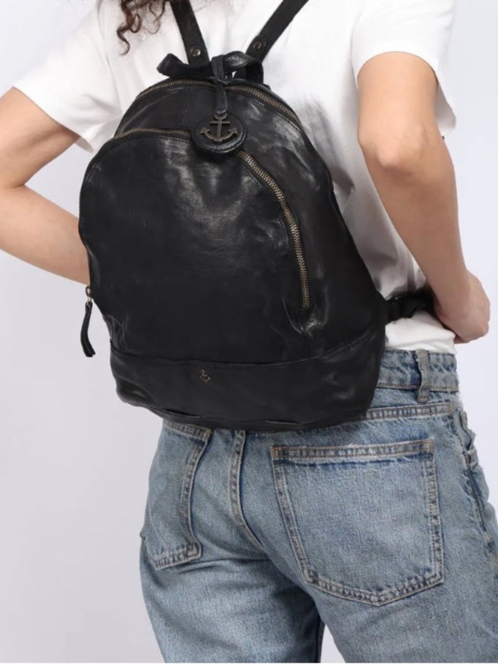 Harbour 2nd Black Soft Leather Backpack Megan Purse Shoulder Bag Anchor Logo